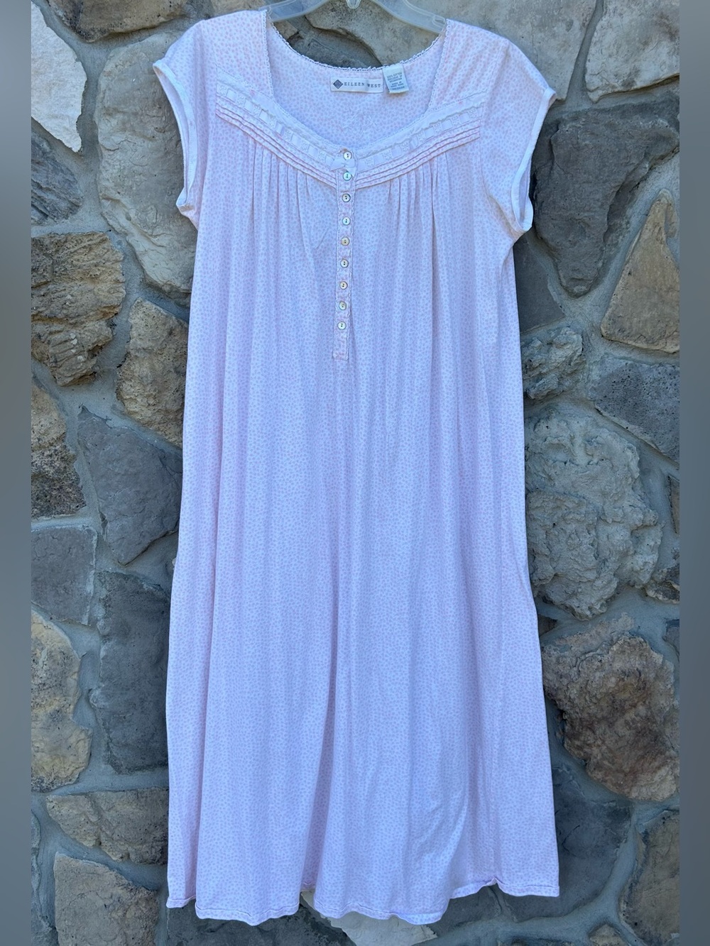 Eileen West Nightgown Size M White Pink Ditsy Floral 100% Cotton Cottagecore